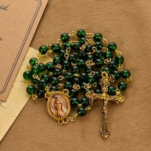 Christianartworkshop Vintage Green Glass Bead Rosary with Virgin Mary